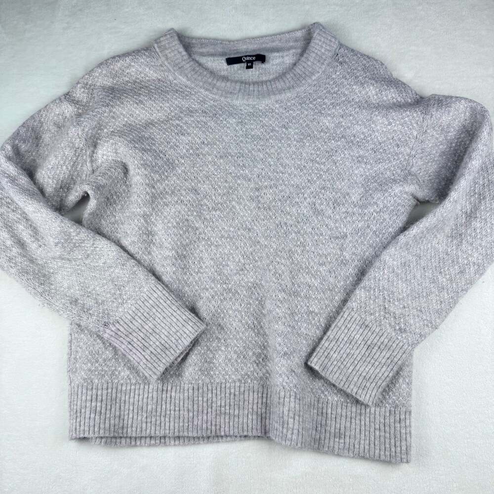Quince Grey Textured Knit Crewneck Sweater, Size XL — Soft and Cozy